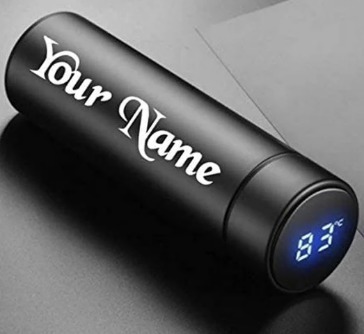 Customized/Personalized Stainless Steel Water Bottle with Smart LCD Touch Screen, Keep Cold 500 ml (Matte Black)