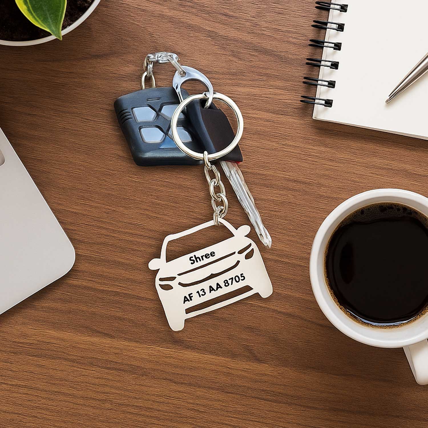 Customized Car Shape Metal Keychain with Name & Number Plate | Personalized Vehicle Key Ring | Unique Gift for Car Lovers