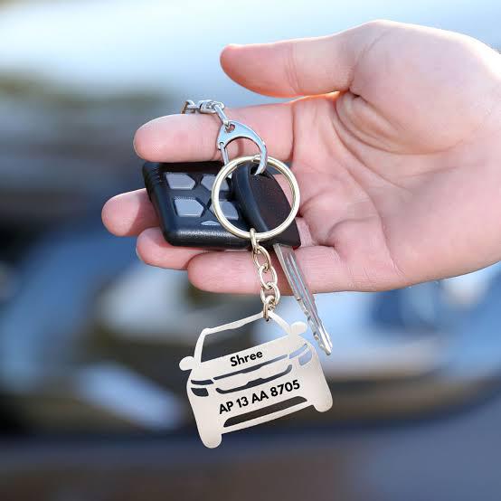 Customized Car Shape Metal Keychain with Name & Number Plate | Personalized Vehicle Key Ring | Unique Gift for Car Lovers
