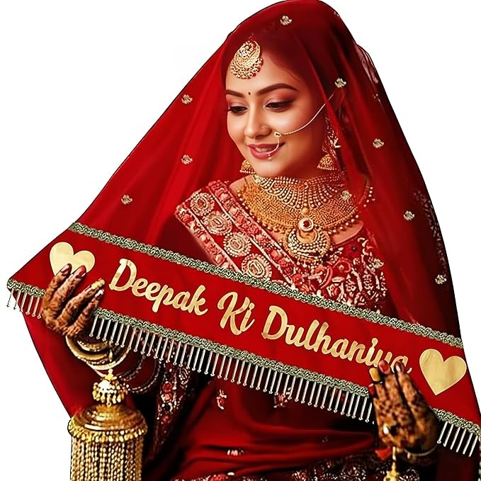 Customized Bridal Entry Soft Net Dupatta with Velvet Border & Latkan Lace – Name Personalization, All Colors, Free Size